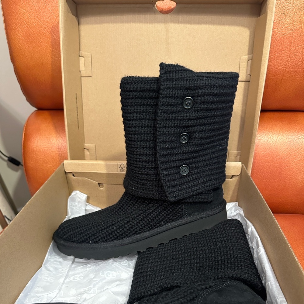 UGG Black Knit Boots with Button Accents